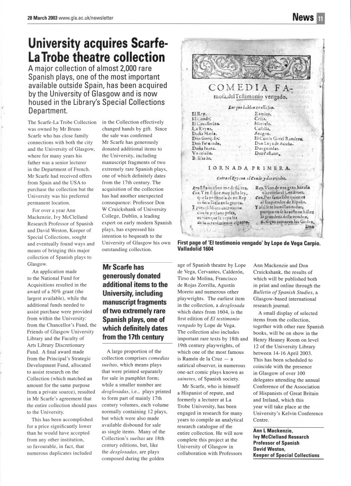 Newsletter of the University of Glasgow, 28 March, 2003